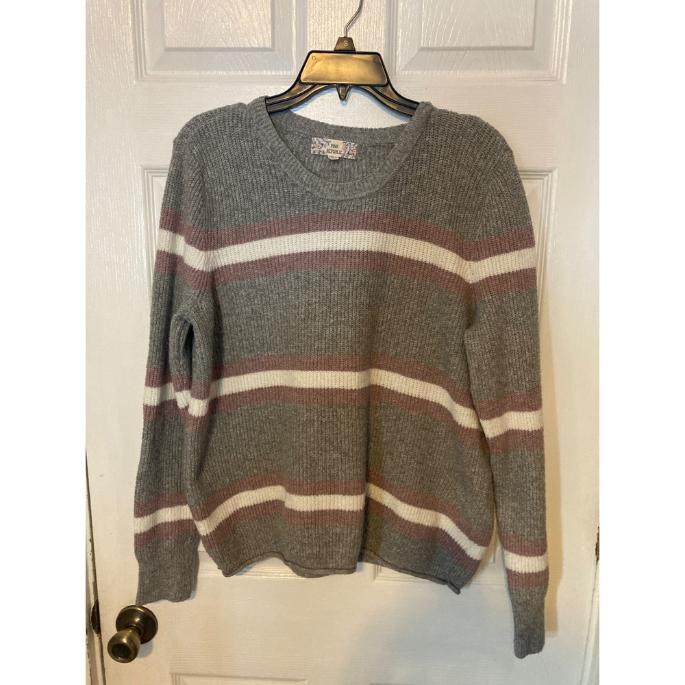 Pink Republic Striped‎ Gray Pink White Knit Sweater Pullover Size XL